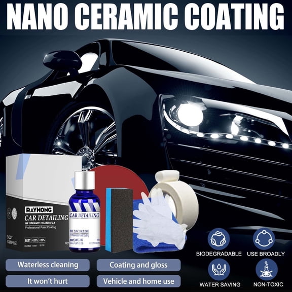 Ceramic Coating for Cars 9H Hardness 50ml, Hydrophobic Gloss Paint Sealant Protection, SiO2 Nano Technology Scratch Resistant, DIY Auto Detailing Kit with Applicator Towel Gloves