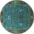 thumbnail image 1 of Ahgly Company Machine Washable Indoor Round Oriental Turquoise Blue Traditional Area Rugs, 3' Round, 1 of 4