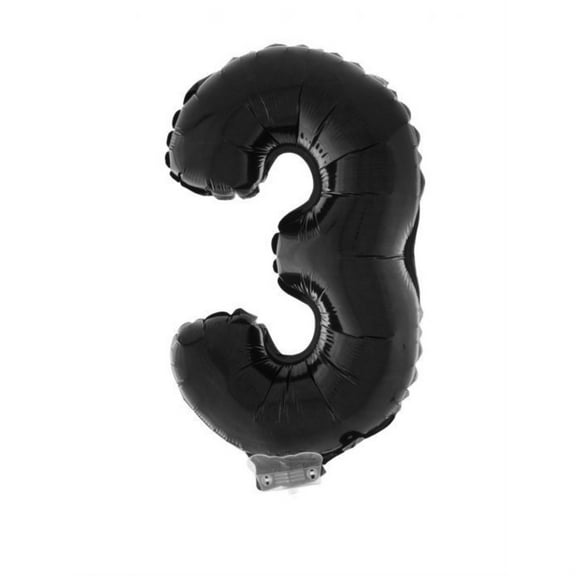 Balloon-Foil on Stick-Number 3-16" Black