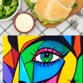 thumbnail image 3 of Amarainy Colorful Geometric Face Art Design Linen Table Mats Set Of 4 For Home Kitchen Table Decor 12x18 inch, 3 of 5