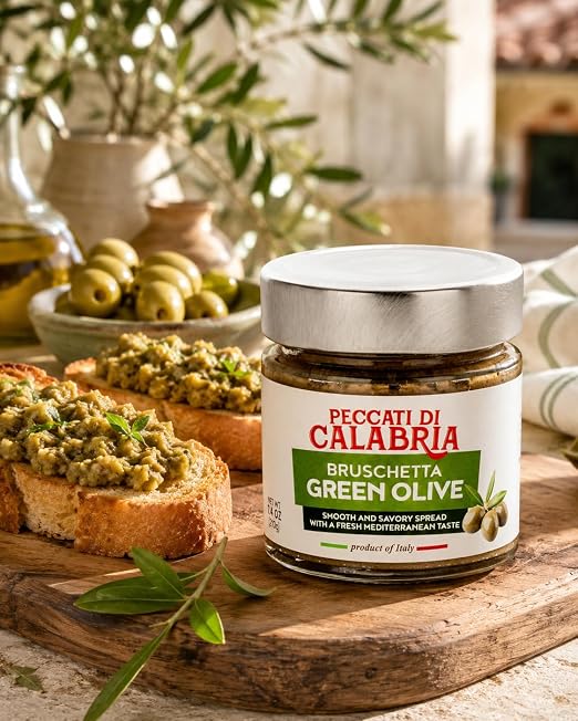 Peccati di Calabria Italian Green Olive Bruschetta Spread, 7.4 oz (210g)