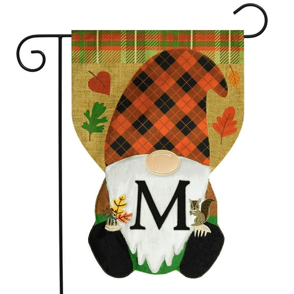 Briarwood Lane Fall Gnome Burlap Monogram Letter M Garden Flag