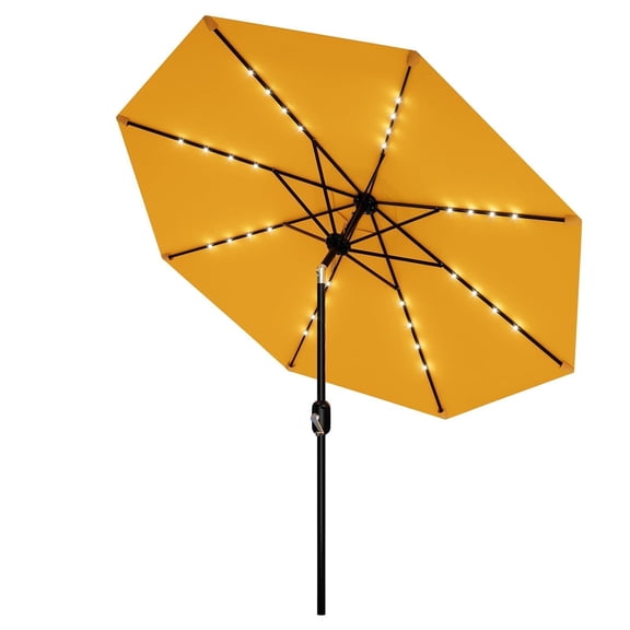 Yellow 9FT Solar LED Lighted Tilt Crank Outdoor Patio Umbrella