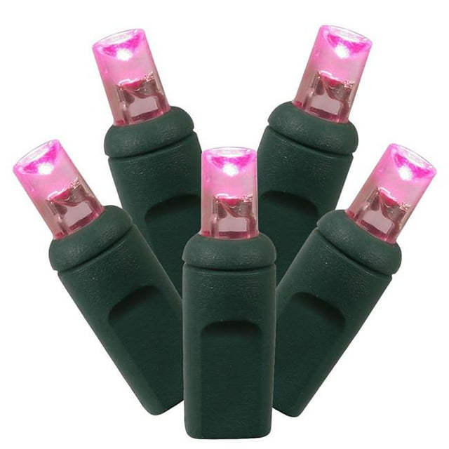 LED Green Wire End Connecting 6 in. Spacing 35 ft. Long Light Set with Pink Lights