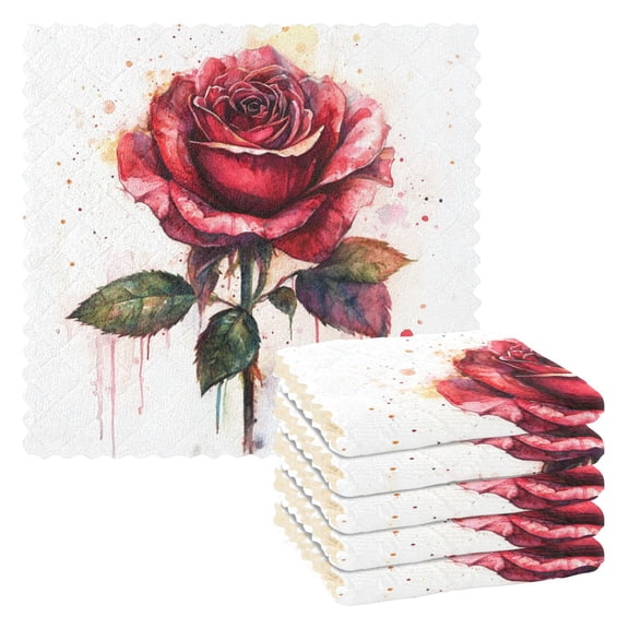 6 Pieces of Kitchen Towels 11x11Inch Kitchen Dish Cloths Kitchen Dish Towels Reuseable Cleaning Cloths Pretty Big Red Roses