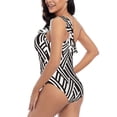 thumbnail image 4 of Salouo Black White Stripes Pattern One Shoulder Ruffled One Piece Swimsuit for Women V Neck Swimwear Tummy Control Bathing Suit-Small, 4 of 6