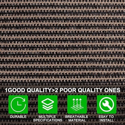 90% Sun Shades for Patios 6X 8ft Shade Fabric Sun Shade Cloth Taped Edge with Grommets Sun-Block Mesh Shade for Pergola Cover Canopy Mocha, 12 Bungee Balls