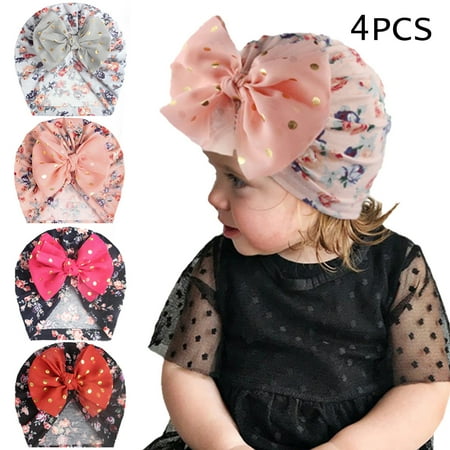 

Hunpta Hats For Kids Bow Girl Headwear Toddler Baby Kid Knotted 4PC Cap Floral Hat Accessories Baby Care