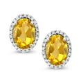 thumbnail image 2 of Gem Stone King 10K White Gold Yellow Citrine and White Diamond Halo Stud Earrings for Women | 1.54 Cttw | Gemstone November Birthstone | Oval 7X5MM, 2 of 5