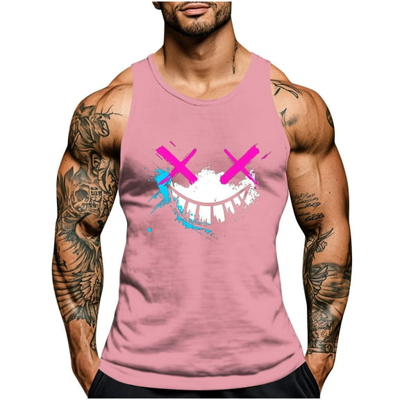 FDGIU 2025 Men's Muscle Tank Tops; Funny Graphic Print Sleeveless Shirts for Summer, Casual Fitness Workout Activewear, Quick-Dry Stretch Fit