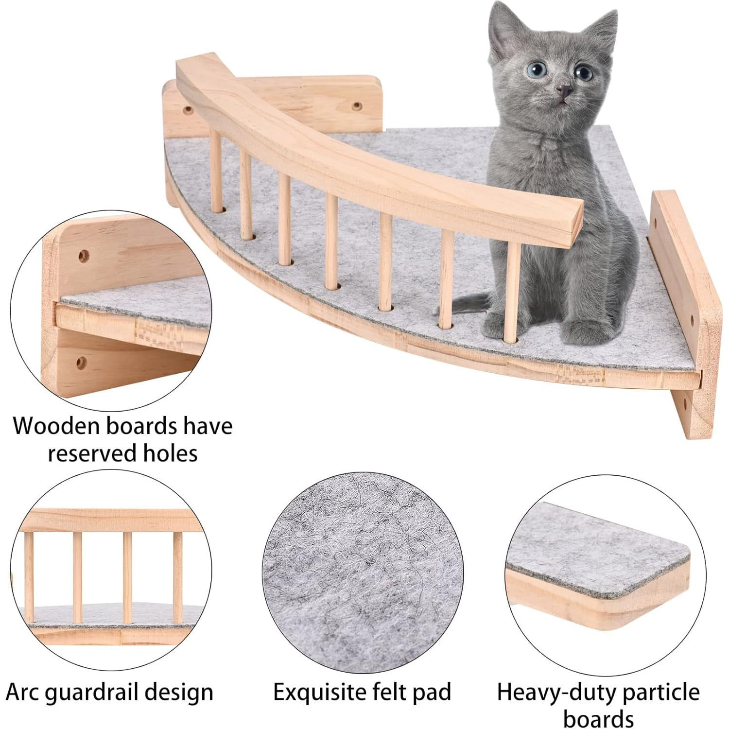 Cat Wall Shelves with 3 Non-Slips Steps, Space-Saving Mounted Cats Walls Furniture & Shelf for Climbing (Natural)