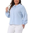 thumbnail image 4 of Agnes Orinda Women's Plus Size Shirts Peter Pan Long Sleeves Chiffon Button Down Shirt Blouses 2X Light Blue, 4 of 6