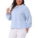 thumbnail image 4 of Camisas de mujer de tallas grandes Agnes Orinda, blusas de chiffon con cuello Peter Pan y mangas largas, 3X, azul claro, 4 of 6