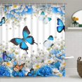thumbnail image 3 of Juego de cortinas de ducha Ikfashoni con forma de flor y mariposa azul, 4 unidades, 3 of 7