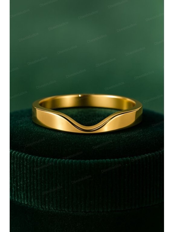 Gold Chevron Ring, U Shaped Stacker, Minimalist Wide Band for Everyday Wear, Perfect Anniversary Gift