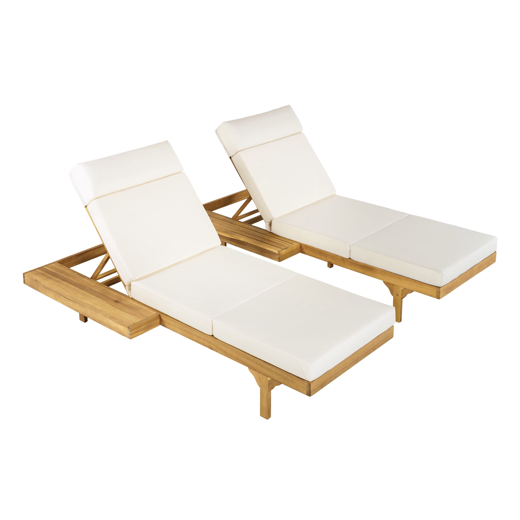 Christopher Knight Home Convertible 2-Person Outdoor Chaise Lounge Set, Triple-Fold Cushions with Headrest, Teak+Beige