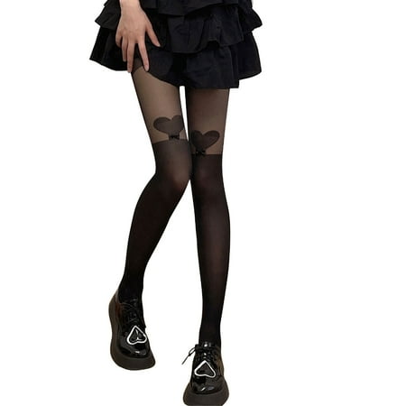 

✪ Women Japanese Heart Pattern Bowknot Pantyhose Tattoo Patchwork Stockings Tights