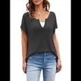 thumbnail image 2 of Camisetas de Corta con Cuello en V y Muescas para Mujer, Blusas de Verano Básicas y Holgadas, Camisetas de Corta 2025 Negro L, 2 of 8