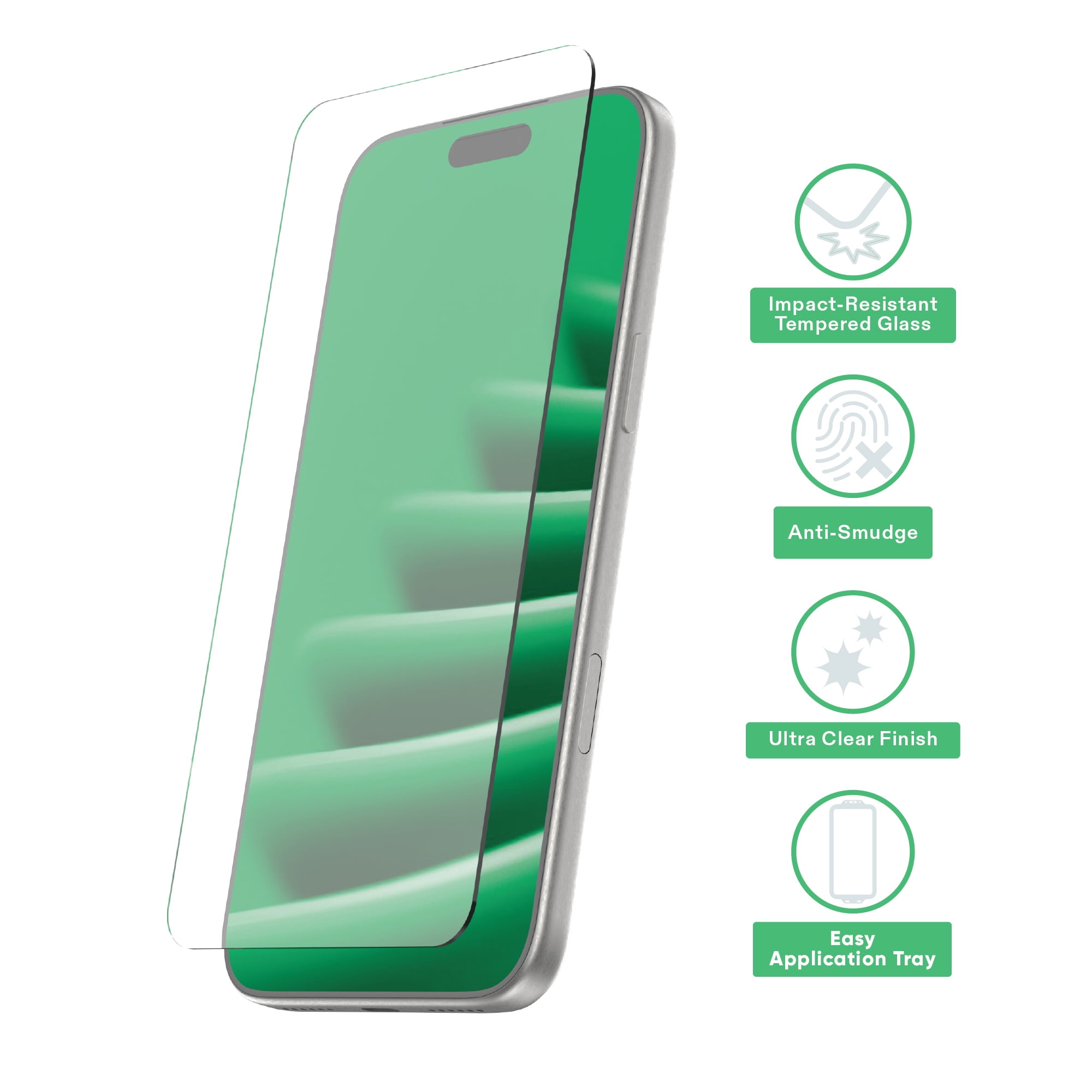 onn Impact Resistant Glass Screen Protector with Easy Application Tray for iPhone 17 Pro Max
