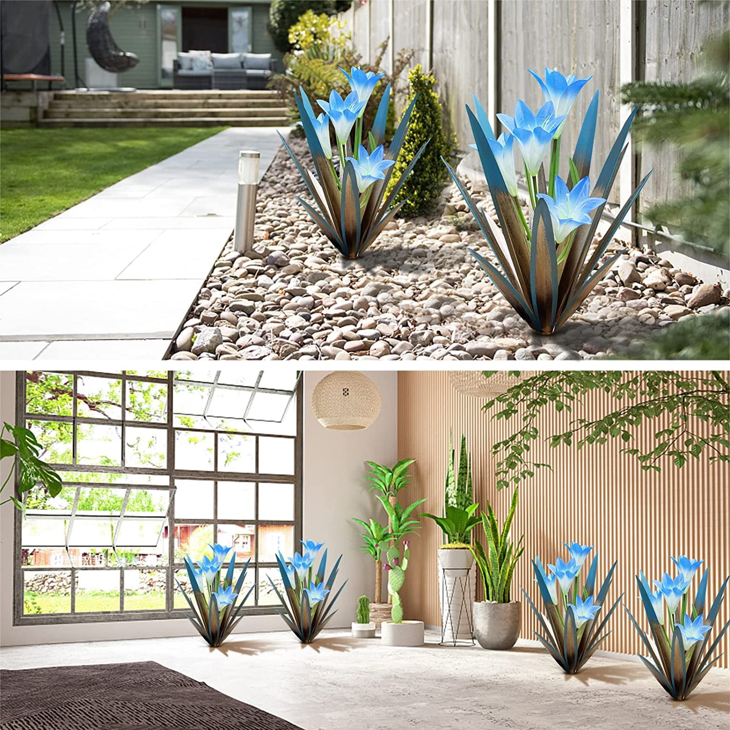 Homight Metal Agave Plant Outdoor Decoration Lily Mexican Yard Art Garden Gift Home Decor Hand Painted Metal Agave Garden Yard Statue, Outdoor Lawn Ornaments (2 Big Red Lilies)