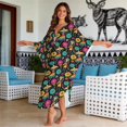 thumbnail image 3 of Xixirimido Día de los Muertos Skeleton Dance Print Kaftan Dresses for Women Plus Size V-Neck Moo Moos Batwing Sleeve Caftan Beach Dress Bathing Suit Cover-Up Loungewear, 3 of 7