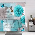 thumbnail image 4 of Rustic Farmhouse Shower Curtain, Farm Teal Turquoise Dahlia Floral Flower Blue and Grey Bathroom Curtains, Bible Verse Inspirational Motivational Quote Restroom Decor Accessories with Hooks 72X72in, 4 of 4