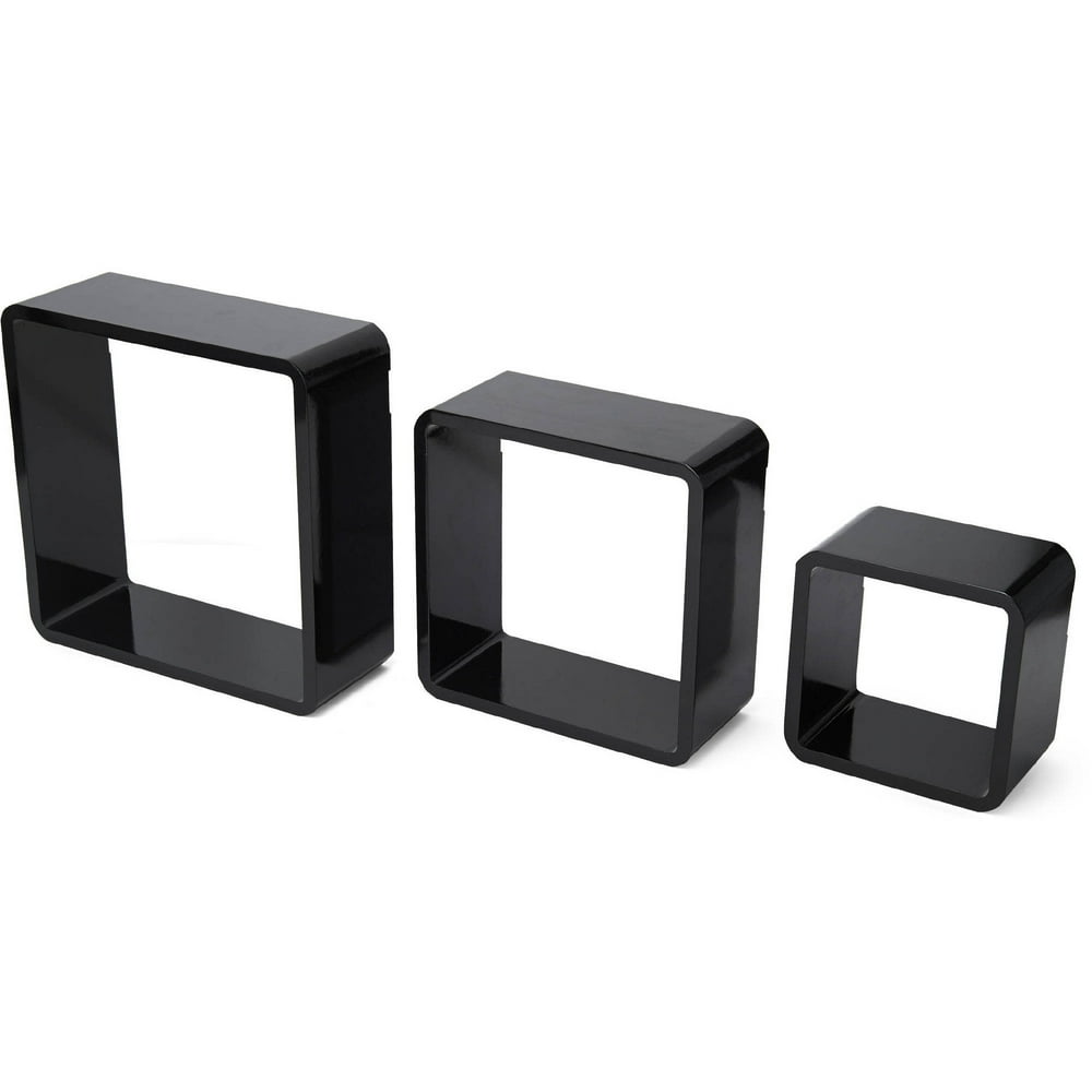 Melannco Set of 3 HighGloss Black Studio Cube Shelves