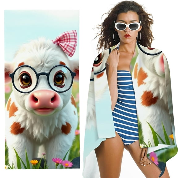 RKSupls Cute Cow Glasses Microfiber Beach Towel, Extra Large Quick Dry Lightweight Towel for Travel Swimming Camping, Soft Super Absorbent- 30x60 in