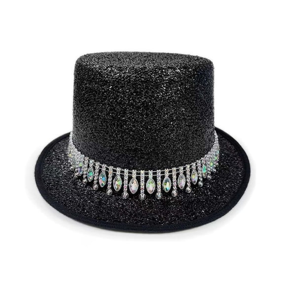 LPKRT Glitter Top Hat Performance Party Tuxedo Hat With Trim Magician Butler Gentleman Accessory Black