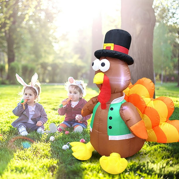 Inflatable Turkey Pilgrim Hat Yard Decoration LED Light Blow Outdoor Indoor Lawns Thanksgiving Yard Decor Fall Family Part, Inflatable Turkey Yard Decoration, LED Light, Blow Up, Yard Decor,