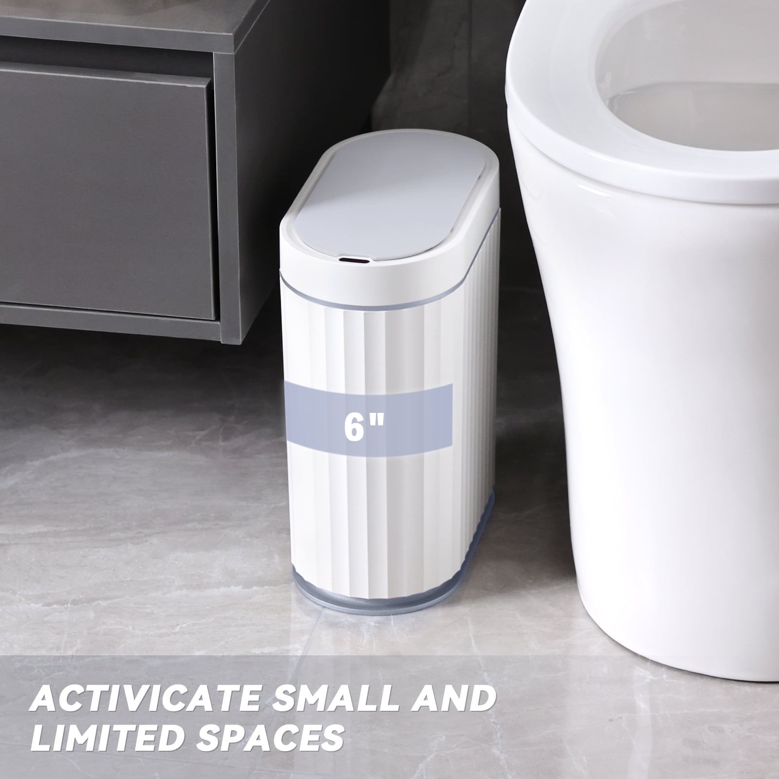 ELPHECO Motion Sensor Smart Trash Can with Lid 2 Gallon Automatic Garbage Can, 10 L Slim Plastic , Commercial Intelligent Trash Bin for Bedroom, Bathroom, Kitchen, Office