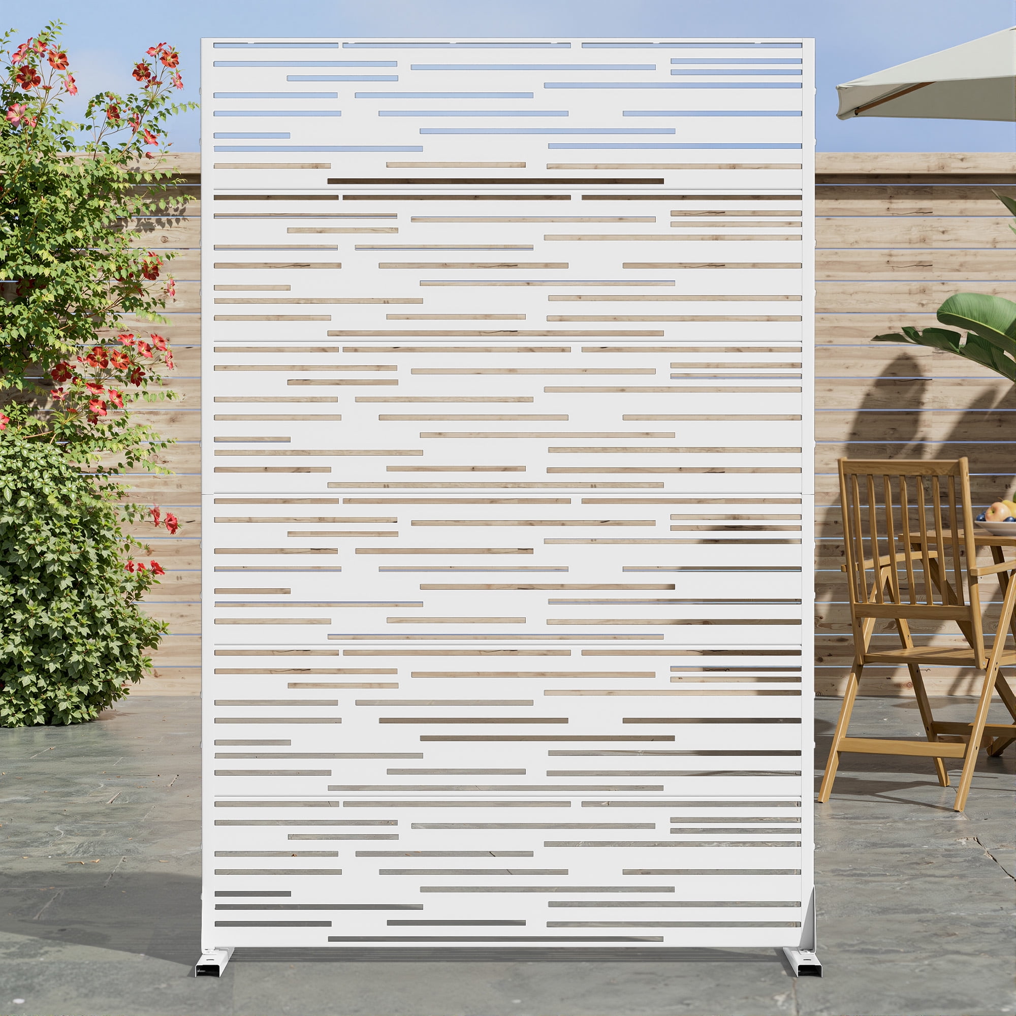 MAYEERTY 72×47" Outdoor White Metal Privacy Panel Screen for Backyard & Garden, Shadow Play Pattern