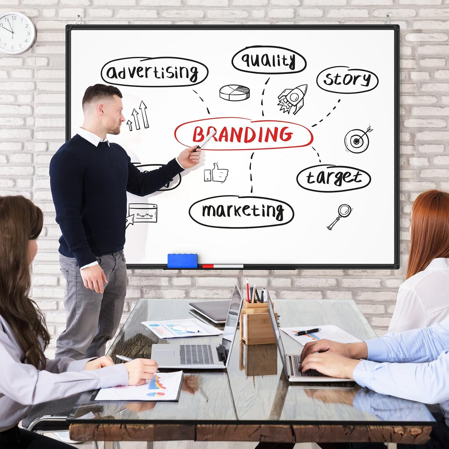 46" X 33" Magnetic Dry Erase Whiteboard with Black Aluminum Frame, Hanging Whiteboard for Home, School, Office, Kitchen