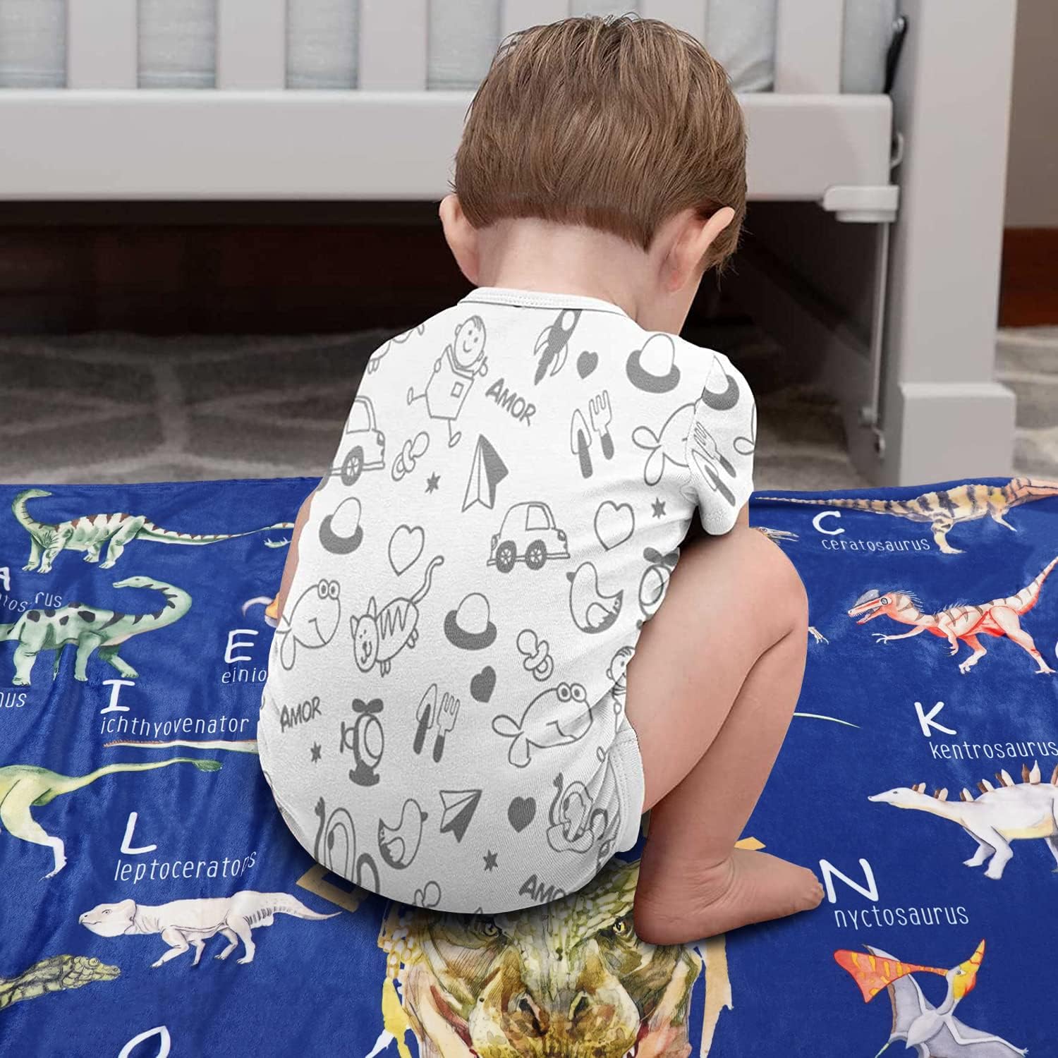 Kids Dinosaur Alphabet Blanket for Boys Dino Blanket Birthday Christmas Dinosaur Gifts for Boys, 50x60 Inch