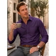 thumbnail image 4 of Mens Purple Dress Shirts Long Sleeve Casual Solid Wedding Dating Button Down Shirt with Pocket XL, 4 of 7