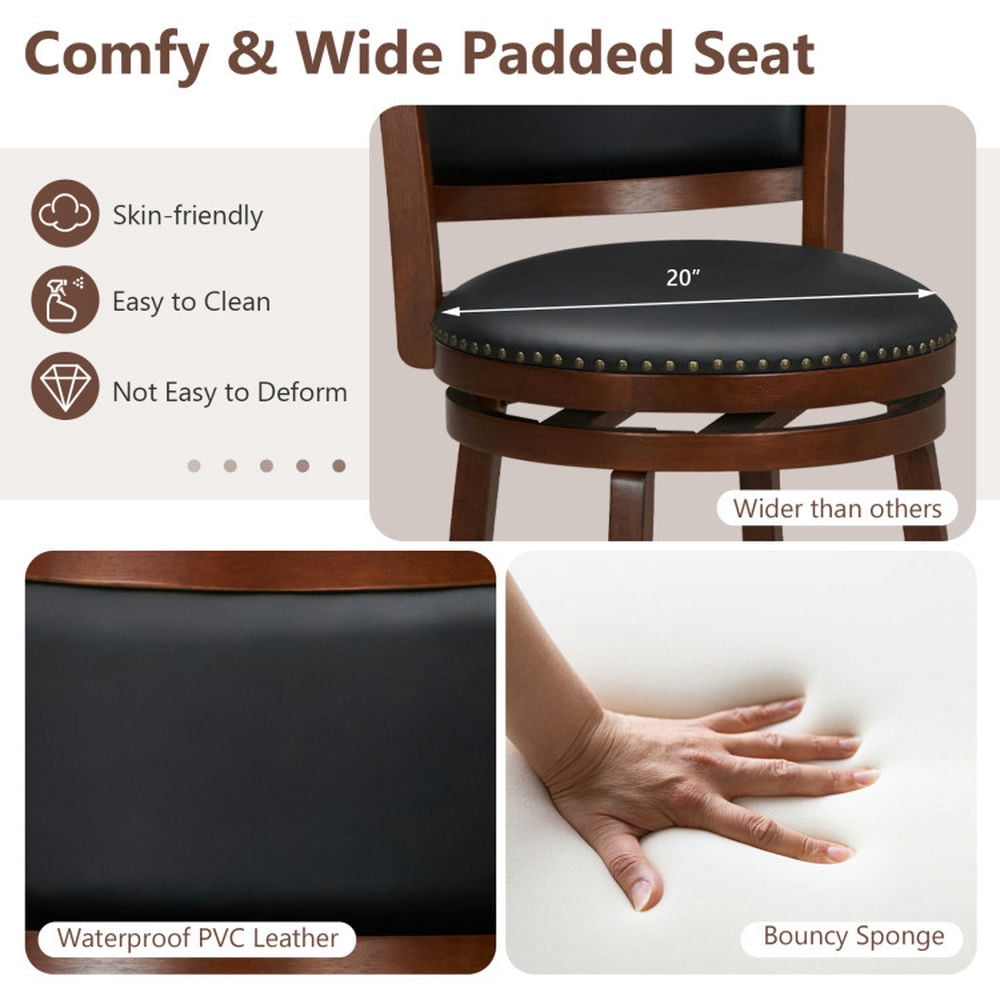 Demi Bonn Set of 2 Swivel Bar Stools with 20" Wider Cushioned Seat, Modern Dining Chair with Backrests, Brown