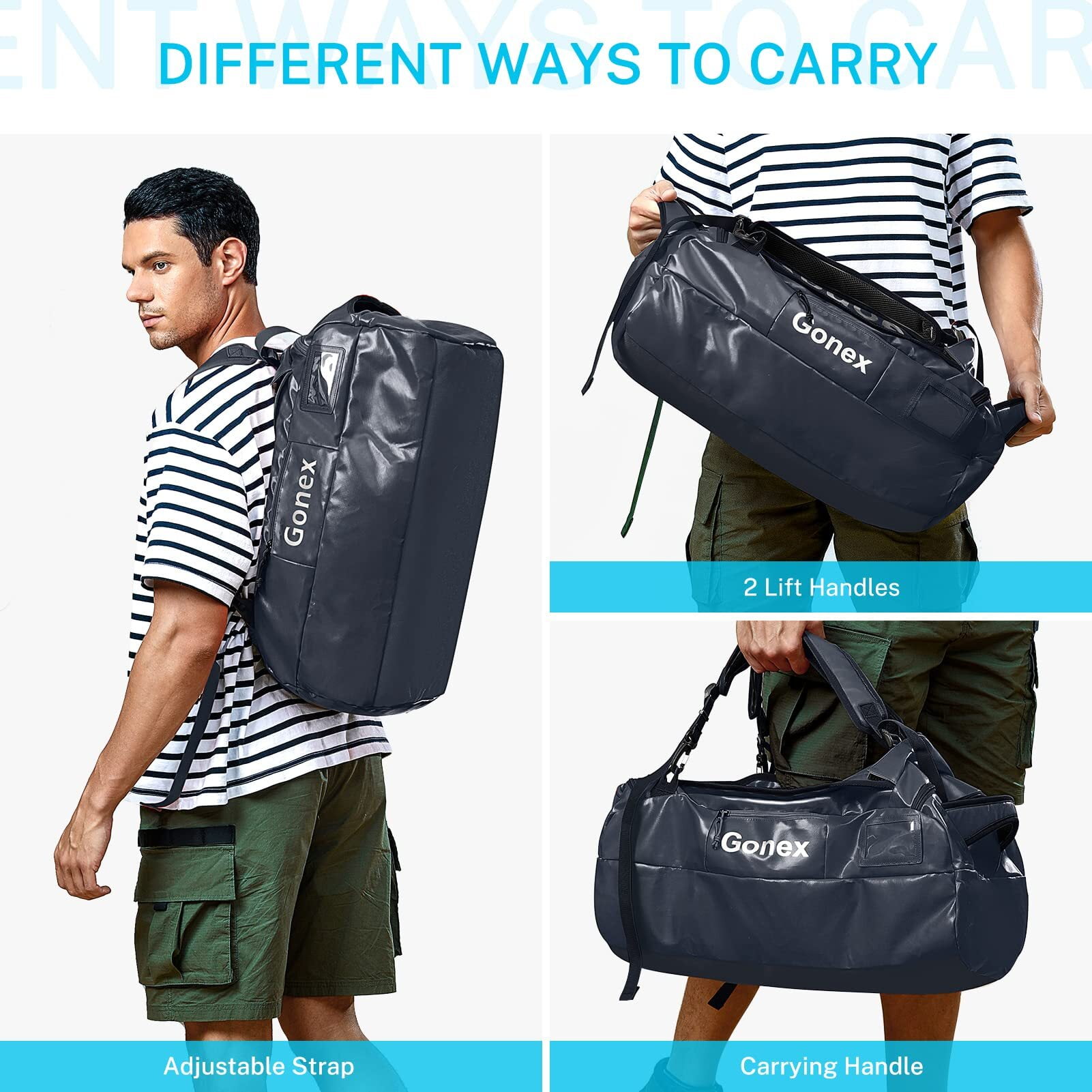 Gonex 60L Travel Duffel Bag Foldable Gym Bags Water-Repellent with Backpack Strap, Shoes Compartment