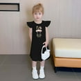 thumbnail image 4 of Toddler Girls Easter Dress 2025 Summer Cute Bunny Printed Ruffle Sleeve Sundress Outfit For Kids Black 11-12 Years, 4 of 7