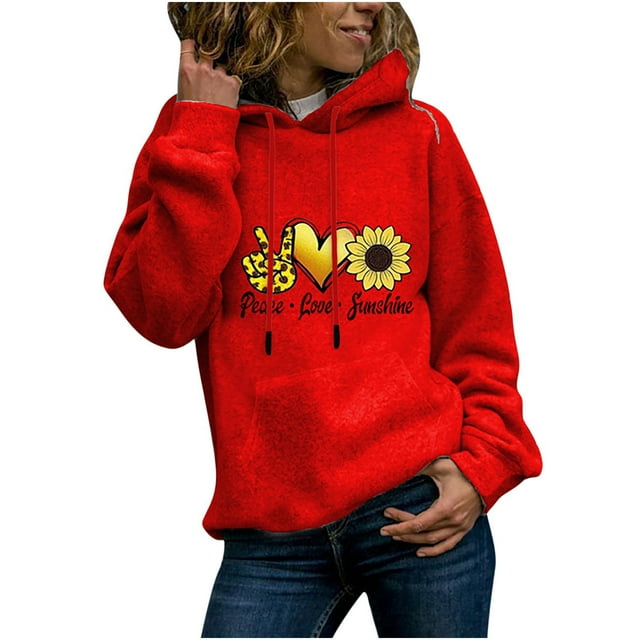 Rbaofujie Chandail à Capuche Surdimensionné Hiver Dames Chandail à Manches Longues Imprimé Col Rond Chandail à Capuche Rouge Pulls d'Halloween pour Femmes