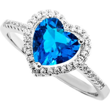 Pori Jewelers Swarovski Elements 14kt White Gold-Plated Round-Cut December Blue Zircon Ring