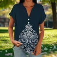 thumbnail image 2 of Otvok Women's Fashion Casual Printed V-Neck Loose Short Sleeve Raglan Sleeve Button Top, 2 of 6