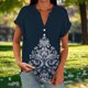 thumbnail image 1 of Xuyuer Vintage Style Raglan Sleeve Button Top - Women's Fashion Casual Printed V-Neck Loose Sleeve Blouse for Weekend Outings, Retro Inspired Spring Summer Fashion & Boho Chic Wardrobe Staple, 1 of 5