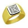 Stainless Steel Men Male Signet Ring Floral Alphabet Initial Anniversary White Top R SZ 9.5