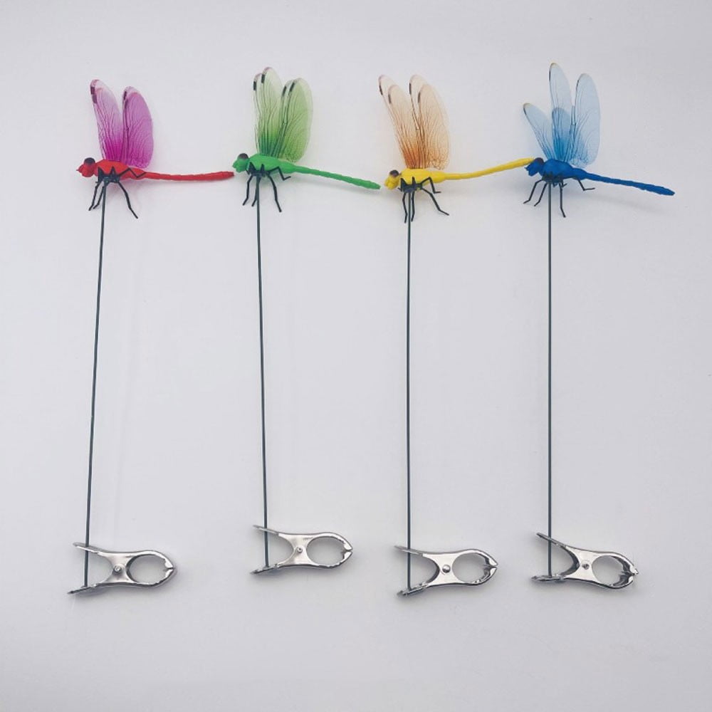 HaCpiu 8Pcs Dragon Fly Clips for Bugs Repellent, 12" Clip on Dragonfly for Outdoors, 3D Realistic Insect Garden Decoration for Patio, Lawn, Hat Clip Accessories & Yard Decor