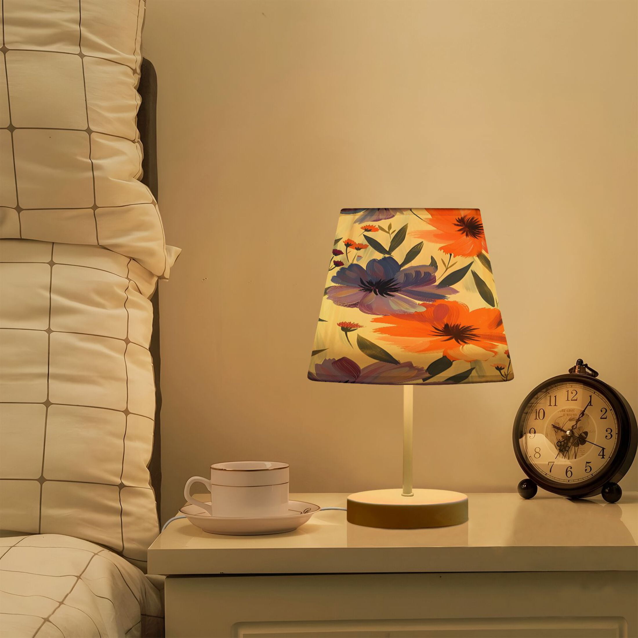 Ryvnso LED Bedside Table Lamp Flowers Oil Painting Bedroom Desk Lamps Nightstand Lampshade M