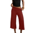 thumbnail image 2 of ADSSDQ Fold Over Capri Pants for Women Low Rise Wide Leg Yoga Capris Summer Cute Going Out Flowy Pants Streetwear Wine M, 2 of 6