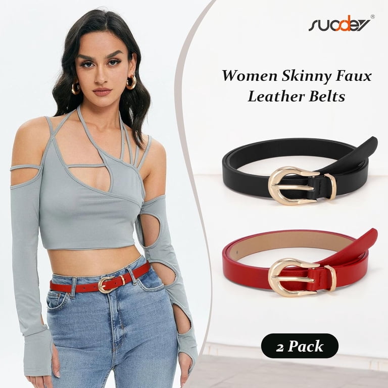 Faux Leather Skinny Belts Set - 5 Pack for Dresses Jeans Pants with Gold Buckle HOTWILL 4 Pack Women Skinny Belts for Jeans Dress Thin Waist  main image 4