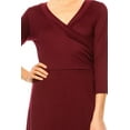 thumbnail image 4 of Moa Collection Women's Solid Wrap Dress – 3/4 Sleeve V-Neck with Waist Tie, 4 of 6