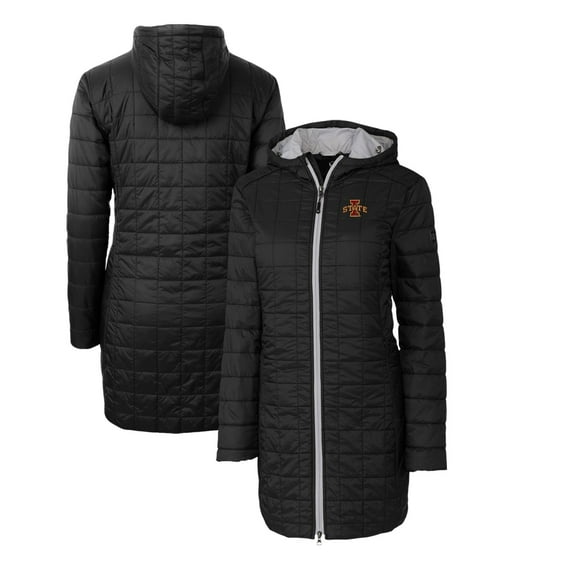 Women's Cutter & Buck Black Iowa State Cyclones Rainier Primaloft Eco Hooded Long Coat