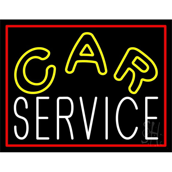 Car Service Red Border LED Neon Sign 15 x 19 - inches, Clear Edge Cut Acrylic Backing, with Dimmer - Bright and Premium built indoor LED Neon Sign for automotive store, and mall.